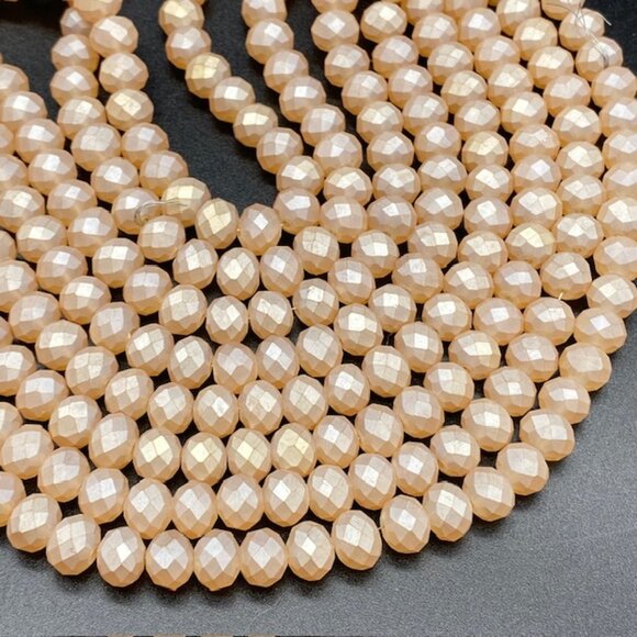 10mm Pearl Luster Peach Puff Glass Rondelle Bead Strand - Picture 2 of 3
